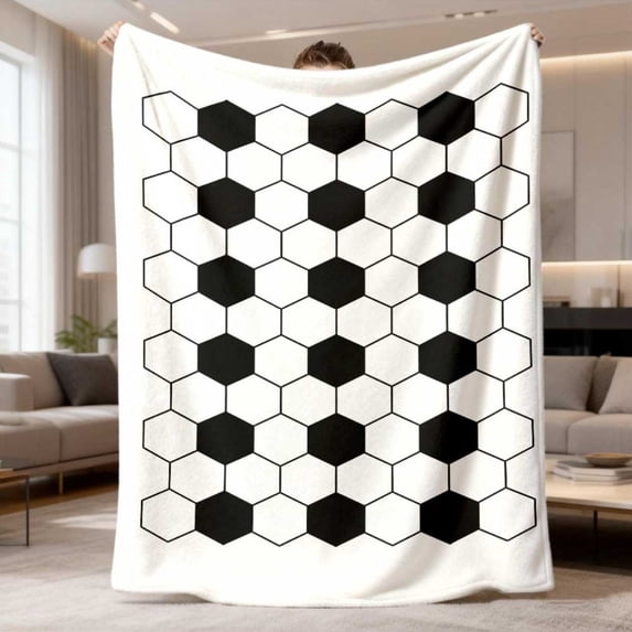 2026 New Arrival Hexagonal Football Pattern Flannel Blanket, Black ...