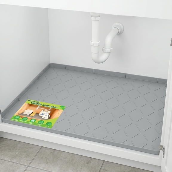 2026 New Arrival Light Grey 22"×19" Waterproof Silicone Under Sink Mat, Raised Edge Cabinet Protector Liner, Multipurpose Drip Tray for Kitchen Bathroom, Boot Tray & Dog Cat Pet Food MatWalmart