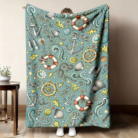 2026 New Arrivals Cozy NauticalThemed Flannel Throw Blanket Soft, Reversible with Sailboat & Designs Perfect for Couch, Bed, Office, and Travel Machine Washable Unique Gift Idea