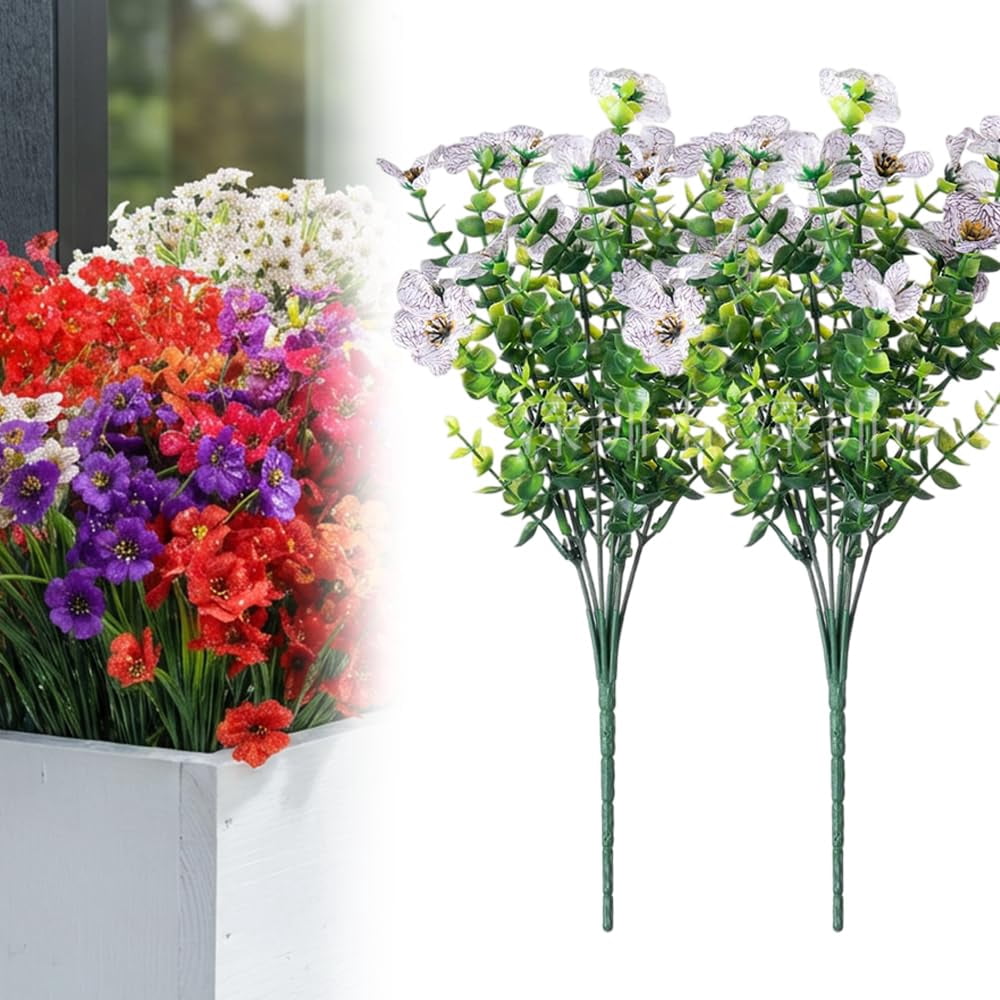 2026 New Artificial Flowers for Outdoors, Fake Flowers Plants for Indoor Outside, Fake Silk Flowers Plastic Plants for Spring Summer Garden Porch Window Box Table Vase Home Indoor Outdoor