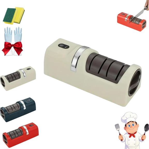 2026 New Automatic Kitchen Knife Sharpener, Professional 3-Stage Diamond Abrasive Sharpening, Quick & Fast Electric Double Sided Sharpening Tool, Non-slip Base for All Knives (B)