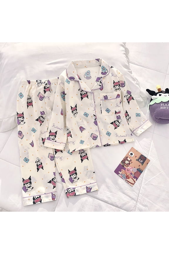 2026 New Autumn Pajama Clothing 2-Piece Set Kuromi Kawaii Spring and Lapel Tops Pants