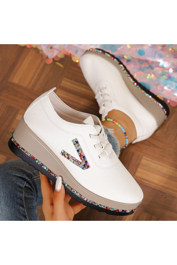 2026 New Autumn Platform Heel Thick Sole Large Size Front Lace-up Casual Retro Color-blocking Single Shoes | Polyurethane Upper, Fabric Lining, Rubber Sole, All-season Wear, Women Shoes, Sneakers