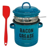 2026 New Bacon Grease Container with Strainer and Food-Grade Silicone Spatula, 47 Oz Grease Trap Jar, Greases Saver for Kitchen, Enamel Oil Can for Cooking/Frying/Baking(Blue)