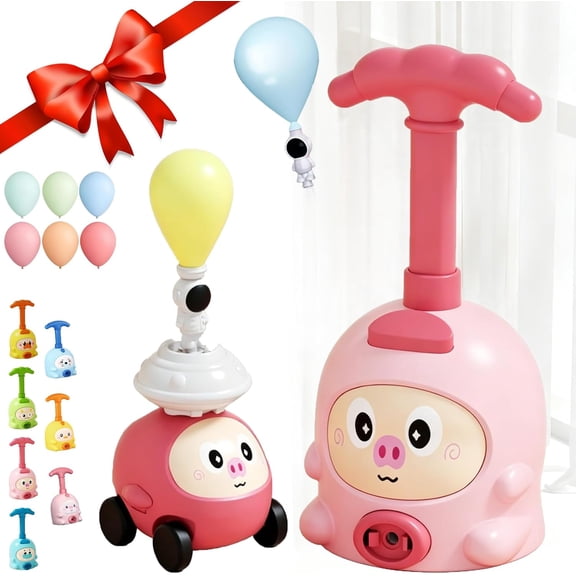 2026 New Balloon Launcher Toy Set, Balloon Launcher Car Toy Pump Set, Animal Air Powered Balloons Cars Toy, 2-in-1 Races on Ground & Flies in Air, DIY Physics Learning (C-car*2+balloon*6)