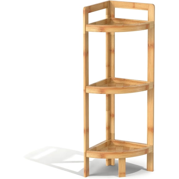 2026 New Bamboo Standing Shelf, 3 Tier Corner Shelf Staand, Free-Standing Shelf Units, Triangular Curved Corner Shelf Stand for Space-Saaving Display Ideal for Bathroom/Kitchen/Living Room Storage