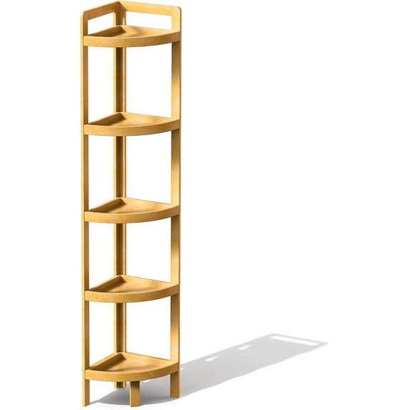 2026 New Bamboo Standing Shelf, 5 Tier Corner Shelf Stand, Free-Standing Shelf Units, Triangular Curved Corner Shelf Stand for Space-Saaving Display Ideal for Bathroom/Kitchen/Living Room Storage