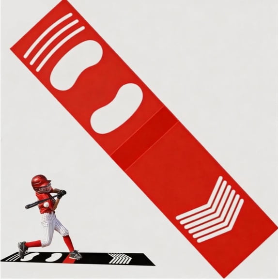 2026 New Baseball Hitting Mat Non Slip Shock Absorbing PU Batting Trainer Pitching Mat with Footprint Guide for Softball Hitting Mat Baseball Practice Aid for Indoor Outdoor Sports, Red