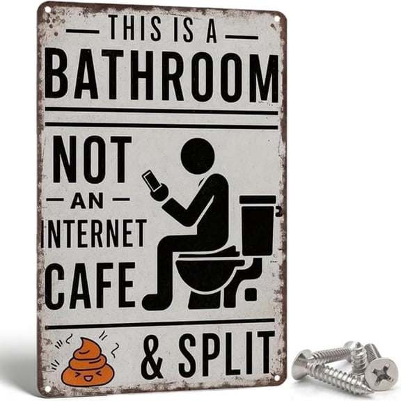 2026 New This Is A Bathroom Not An Internet Cafe Sign, 8x12 In Vintage Metal Tin Sign, Funny Bathroom Wall Art, Rustic Tin Sign with Poop Design for Bar Home Office