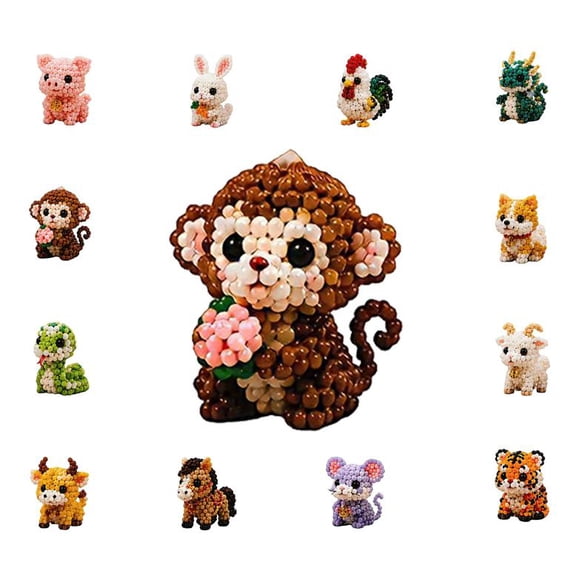 2026 New Bead Embroidery Kit, 3D Beaded Animal Kit, DIY Animal Beading Kit for Beginners, Make Cute 3D Animal Charms & Decor, Complete Craft Set with All Tools (Monkey)