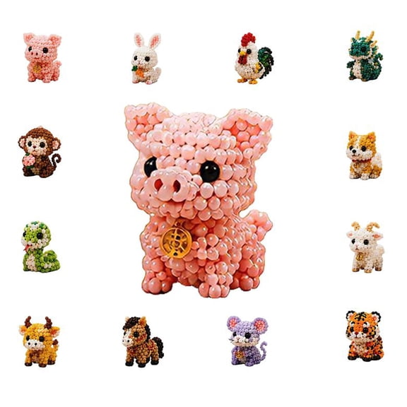 2026 New Bead Embroidery Kit, 3D Beaded Animal Kit, DIY Animal Beading Kit for Beginners, Make Cute 3D Animal Charms & Decor, Complete Craft Set with All Tools (Pig)