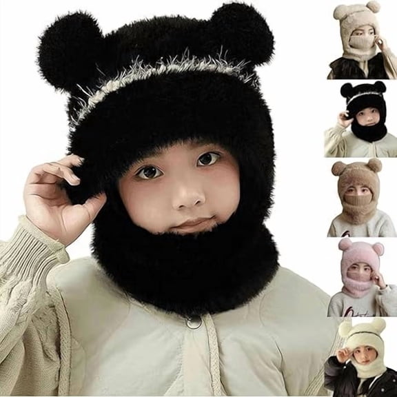 2026 New Bear Mask Cap, Machine Washable Cute Bear Ear Balaclava Cap, Outdoor Windproof Warm One Piece Scarf and Mask Set(Style-A)