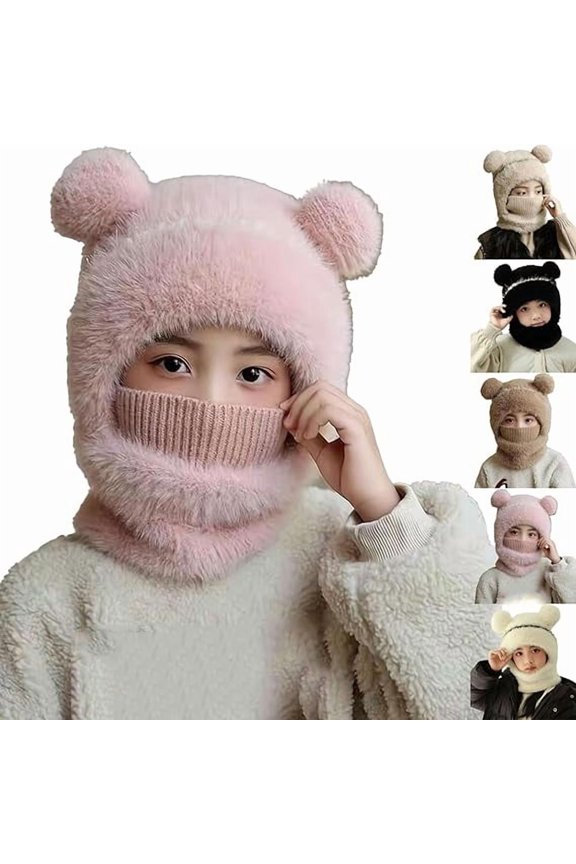 2026 New Bear Mask Cap, Machine Washable Cute Bear Ear Balaclava Cap, Outdoor Windproof Warm One Piece Scarf and Mask Set(Style-E)