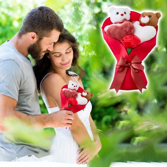 2026 New Bear Stuffed Animal Flower Bouquet, Colorful Plush Flower Arrangement with Heart Accents, Valentine's Day or Mother’s Day Gift Idea, Unique Floral Gift