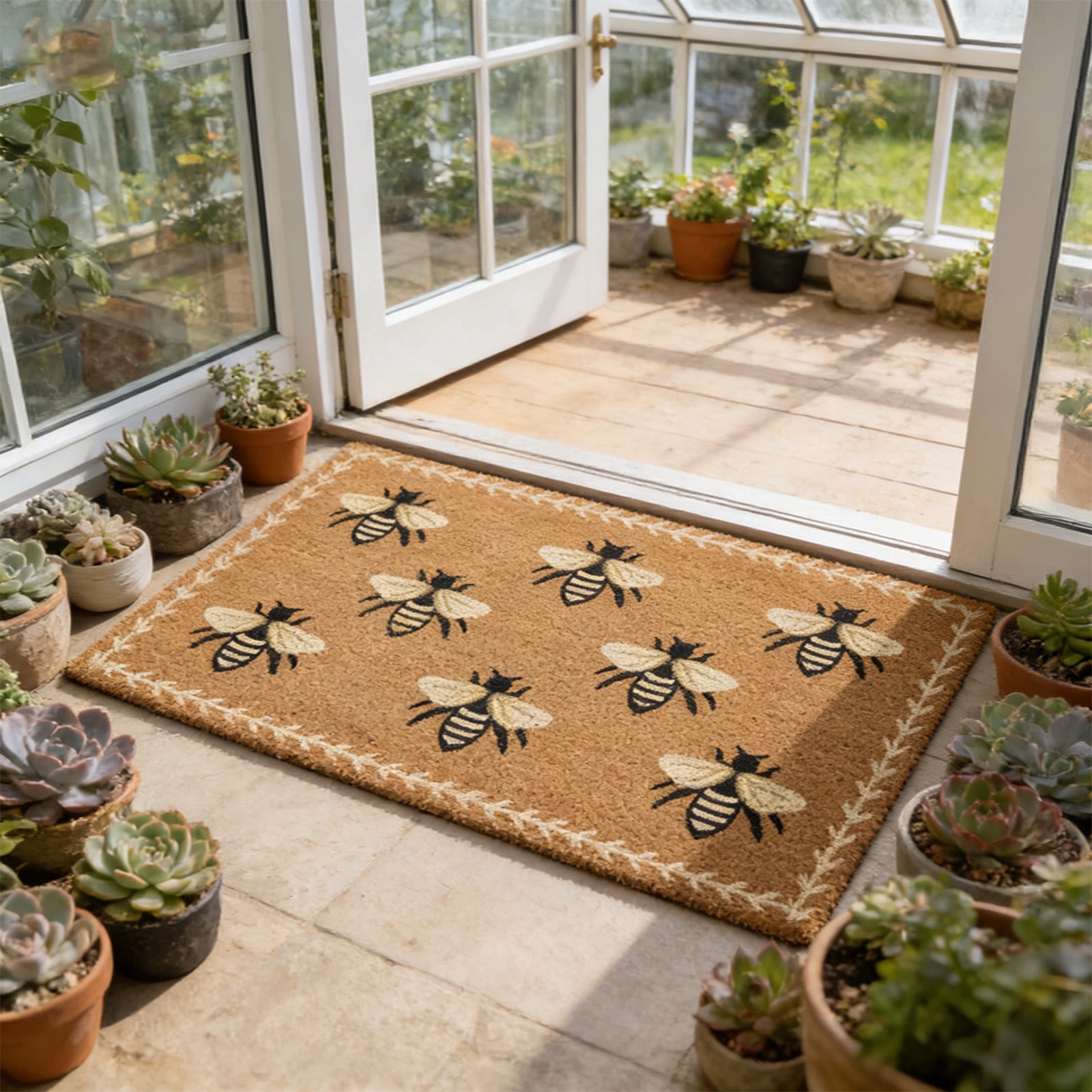 2026 New Bee Patterned Floor Mat, Decorative Door Mat with Whimsical Floral Design, Durable Outdoor/Indoor Use, Scrapes Dirt from Shoes, Ideal for Entryways, 19.7" x 31.5"