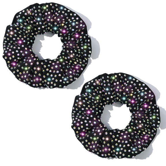 2026 New Black Glitter Rhinestone Scrunchies, Sparkly Cheerleading Hair Bands, Elastic Ponytail Holders for Cheer Competition Girls