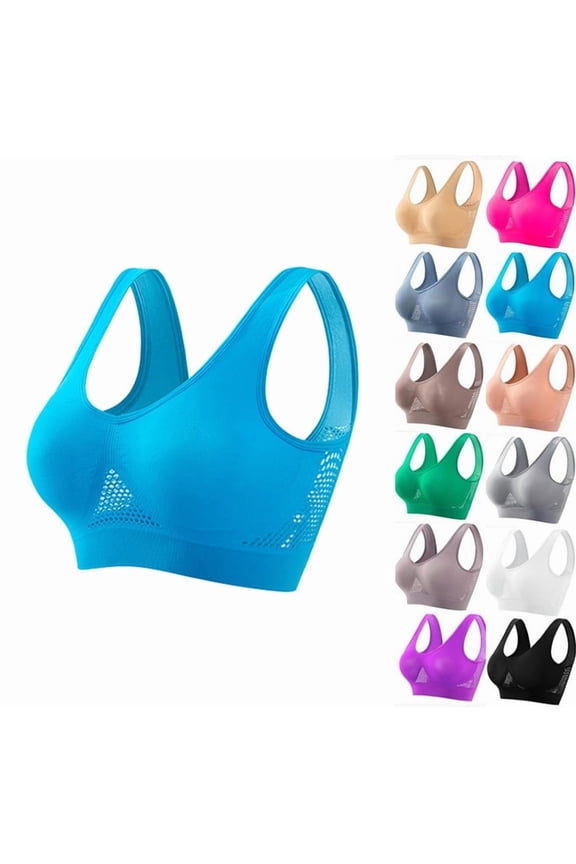 2026 New Breathable Cool Liftup Air Bra,Mesh Sports Bras for Women High Support,Plus Size Wireless Bras with Support and Lift Blue 3XL