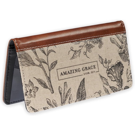 2026 New Brown Tan Floral Canvas Faux Leather Checkbook Cover, Amazing ...