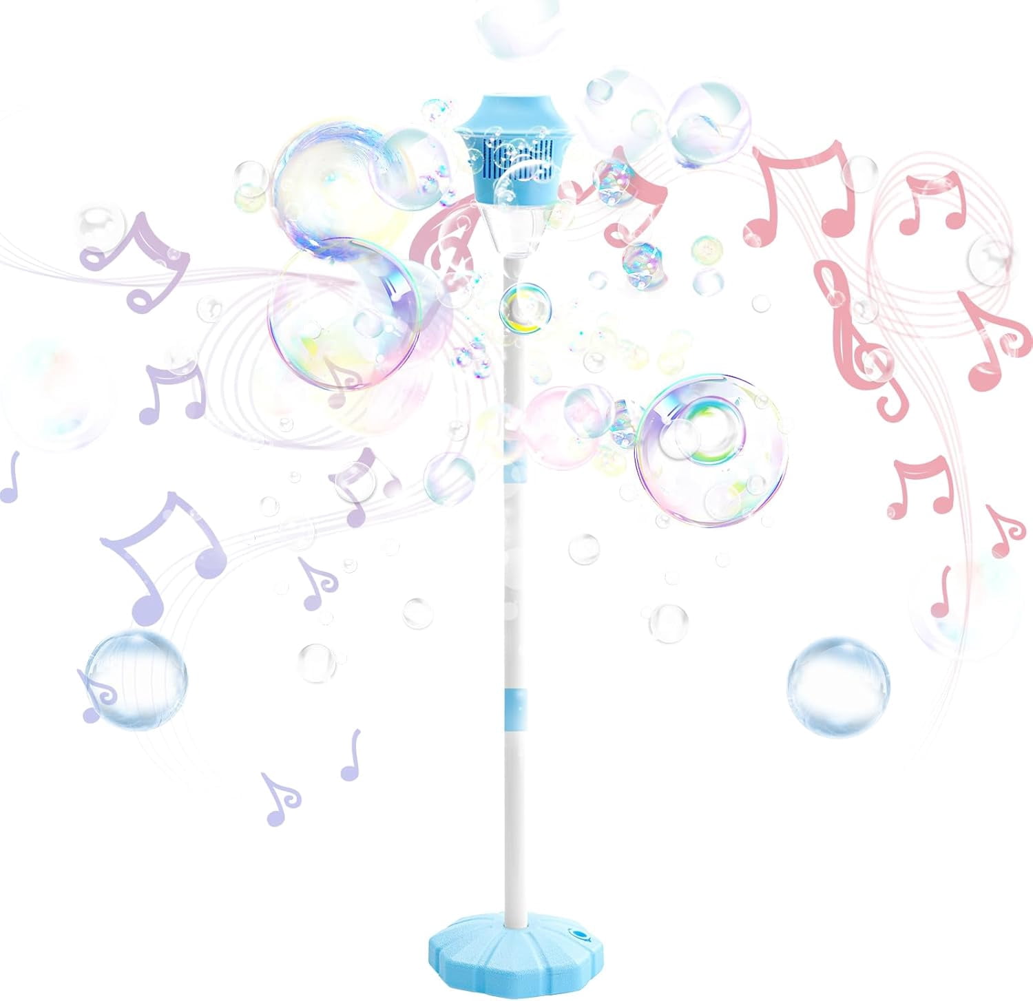 2026 New Bubble Machine, 47" Rechargeable Automatic Bubble Maker with Light Music, 3-Level Adjustable Heights, Detachable Bubble Wand for Outdoor Party Wedding, Includes Bubble Solution, Blue