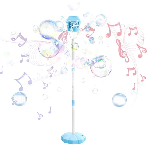 2026 New Bubble Machine, 47" Rechargeable Automatic Bubble Maker with Light Music, 3-Level Adjustable Heights, Detachable Bubble Wand for Outdoor Party Wedding, Includes Bubble Solution, Blue