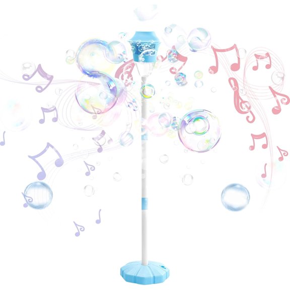 2026 New Bubble Machine, 47" Rechargeable Automatic Bubble Maker with Light Music, 3-Level Adjustable Heights, Detachable Bubble Wand for Outdoor Party Wedding, Includes Bubble Solution, Blue