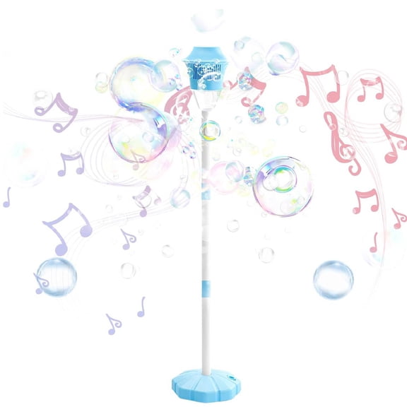 2026 New Bubble Machine for Kids, 47" Rechargeable Automatic Bubble Maker with Light Music, 3-Level Adjustable Heights, Detachable Bubble Wand for Party Wedding, Includes Bubble Solution(Blue*)