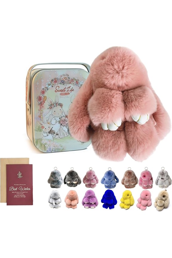 2026 New Bunny Keychain with Tin, Easter Cute Bunny Plush Keychain, Handmade Soft Plush Rabbit Charm