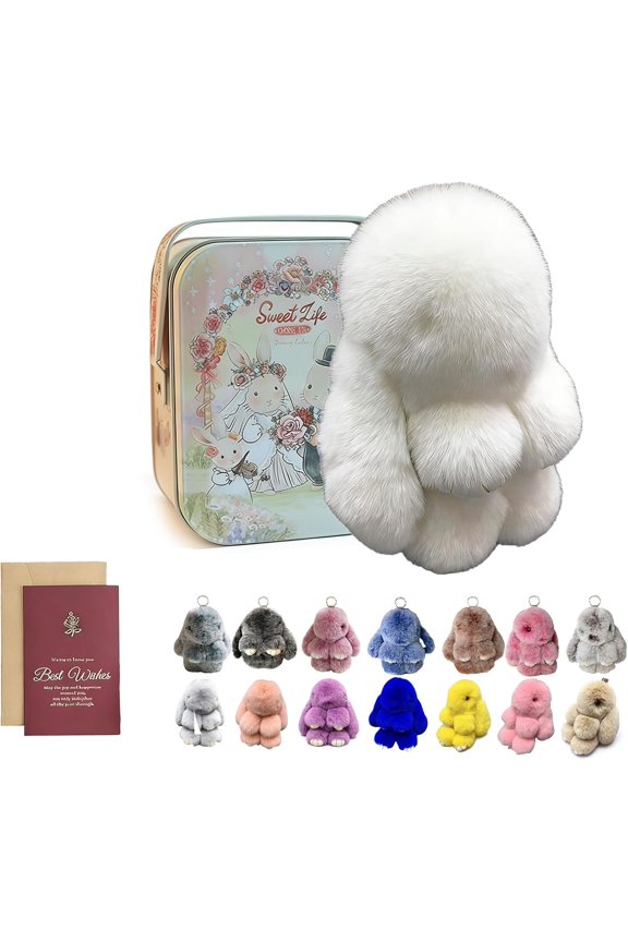 2026 New Bunny Keychain with Tin, Easter Cute Bunny Plush Keychain, Handmade Soft Plush Rabbit Charm