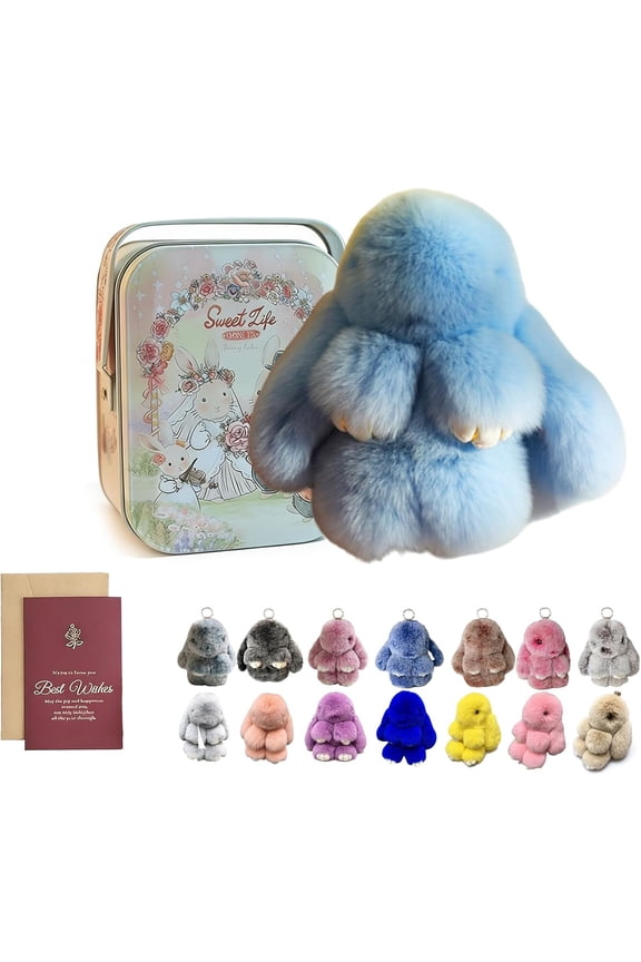 2026 New Bunny Keychain with Tin, Easter Cute Bunny Plush Keychain, Handmade Soft Plush Rabbit Charm