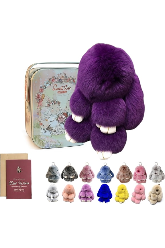 2026 New Bunny Keychain with Tin, Easter Cute Bunny Plush Keychain, Handmade Soft Plush Rabbit Charm