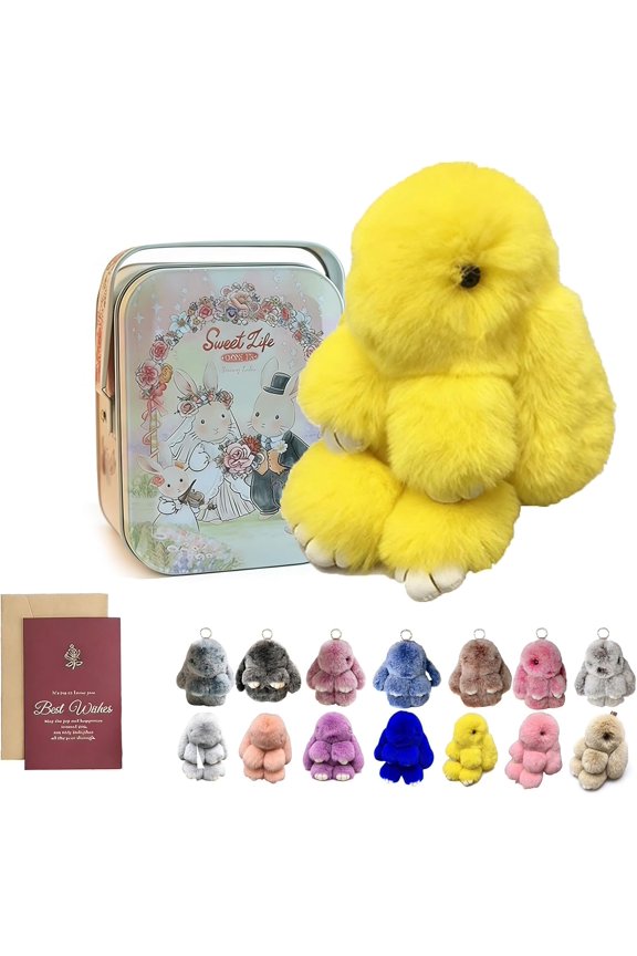 2026 New Bunny Keychain with Tin, Easter Cute Bunny Plush Keychain, Handmade Soft Plush Rabbit Charm