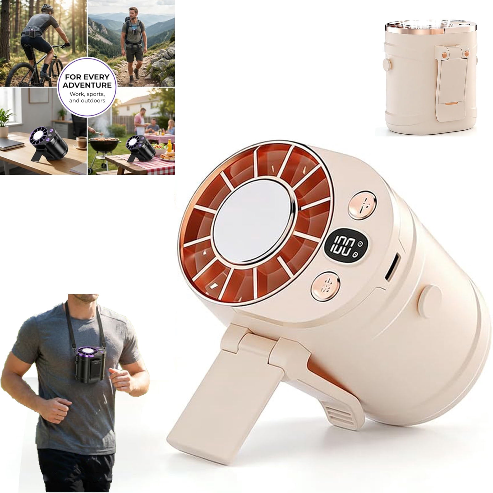 2026 New Car Clip on Air Conditioner Fan with LED Display, 360° Rotation Personal Cooling Fan, Portable Mini Cooling System for Auto Vehicle USB Rechargeable, for Cars, Work, Camping