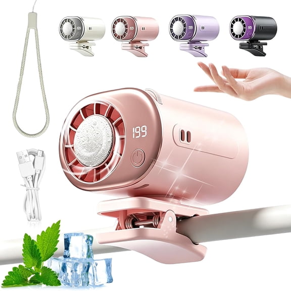 2026 New Car Clip On Air Conditioner Fan, Portable Car AC for Car, Car Fan LED Display, 360° Rotation, 199 Speeds, USB Recharge Portable Air Conditioner for Car, AC Fan for Vehicle Travel (Pink)