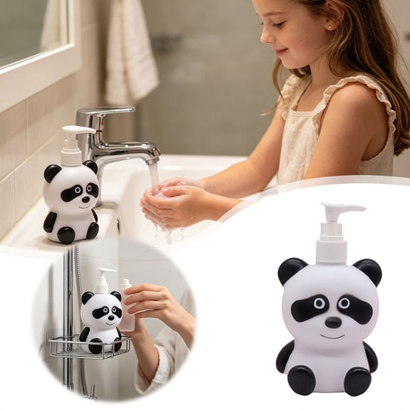 2026 New Cartoon Panda Refillable Soap Dispenser, Leakproof Pump Bottle for Kitchen Bathroom Countertop Decor
