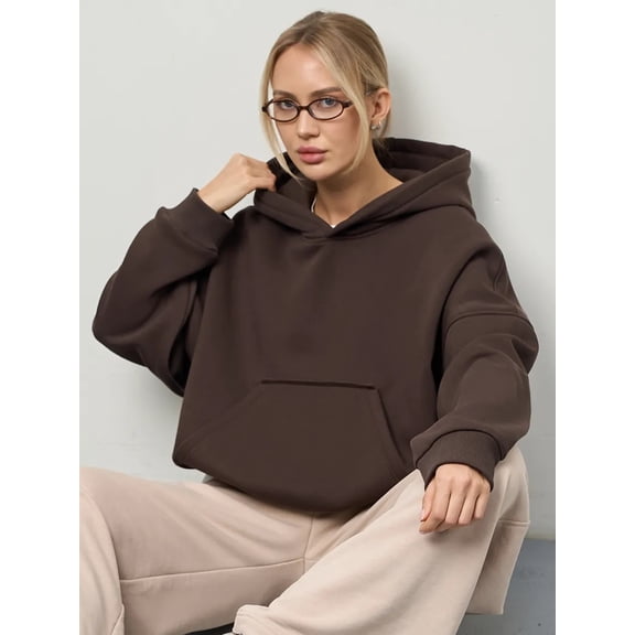 2026 New Casual Solid Color Hoodie, Slim Fit, Long Sleeve, Short Style, Pullover with Pockets