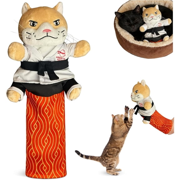2026 New Cat Karate Kitty Puppet Cat Wrestling Puppet with Protective Forearm Sleeve, Cats Hand Biting for Play Karate Kitten Toy Interactive Boxing with Arm Wrestling