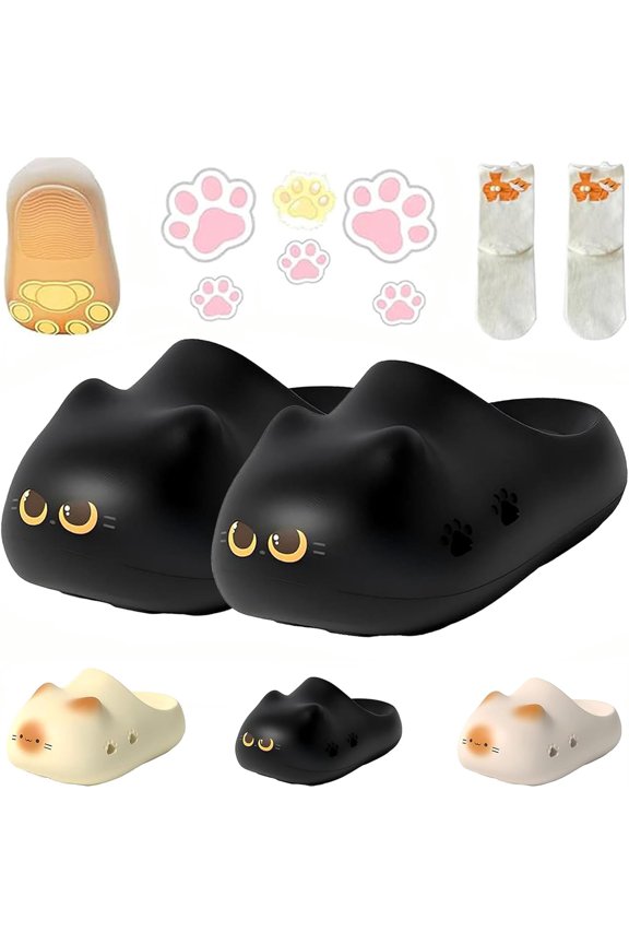2026 New Cat Paw Print Shoe Summer, Cute Cat Paw Footprints Closed Toe Slides for Women, Non-Slip 3D Cats-shaped Height Increasing Summer Clog Sandals for Home & Outdoors Unisex