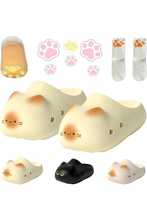 2026 New Cat Paw Print Shoe Summer, Cute Cat Paw Footprints Closed Toe Slides for Women, Non-Slip 3D Cats-shaped Height Increasing Summer Clog Sandals for Home & Outdoors Unisex