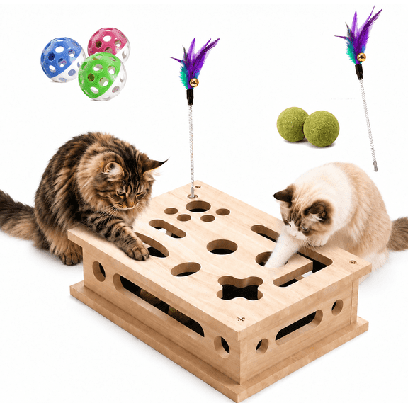 2026 New Cat Scratch Puzzle Enrichment Box, Interactive Cat Nail File Box with Catnip & Bell Ball, Cat Scratcher Toy with Teaser Wand, Stress-Free Alternative to Clippers & Grinders