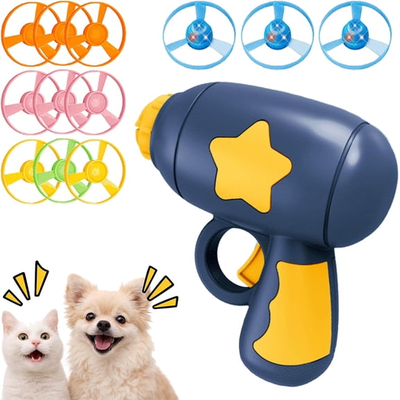 2026 New Cat Toy Disc Launcher, Interactive Fetch Toy with 12 Discs, Includes 3 Light-Up Propellers, Portable Battery-Free Fun and Engaging Flying Disc Toy for Cats and Small Dogs (Pink)