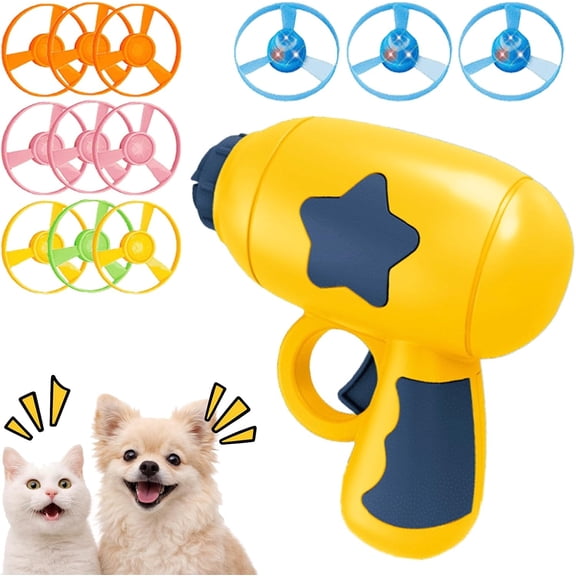 2026 New Cat Toy Disc Launcher, Interactive Fetch Toy with 12 Discs, Includes 3 Light-Up Propellers, Portable Battery-Free Fun and Engaging Flying Disc Toy for Cats and Small Dogs (Pink)