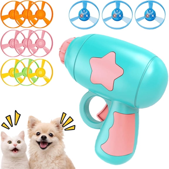 2026 New Cat Toy Disc Launcher, Interactive Fetch Toy with 9 Discs, Includes 3 Light-Up Propellers, Portable Battery-Free Fun and Engaging Flying Disc Toy for Cats and Small Dogs (Blue)