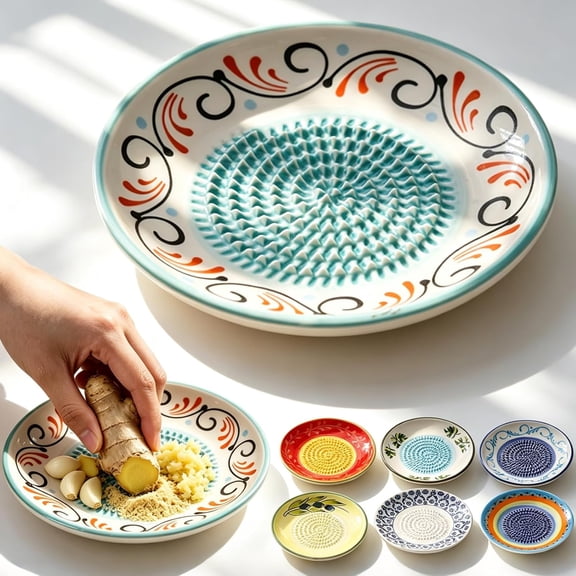 2026 New Ceramic Garlic Grater Bowl, 4.6in Handmade Garlic Grater Dish for Ginger, Cheese, Wasabi, Onion, Yam (A)