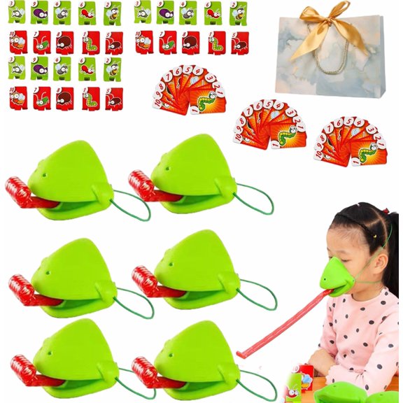 2026 New Chameleon Tongue Shooting Game, Lizard Games, Frog Mask with Blow Tongue, Insect Cardboard Included, Funny Family Desktop Interactive Party Game
