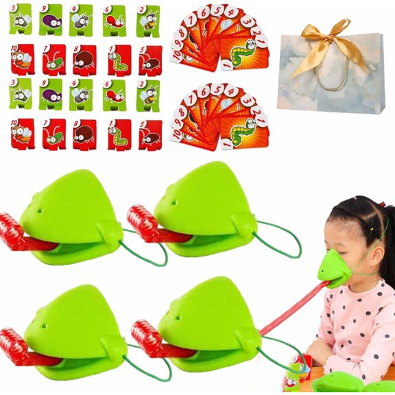 2026 New Chameleon Tongue Shooting Game, Lizard Games, Frog Mask with Blow Tongue, Insect Cardboard Included, Funny Family Desktop Interactive Party Game