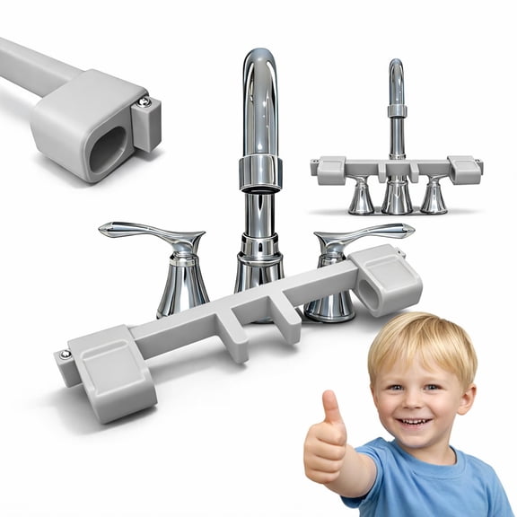 2026 New Child & Pet Safety Guard with Central Pipe Fixation, Universal Faucet Handle Lock for Double Sinks, Anti-Slip Kitchen Bathroom Stopper, Prevent Flooding