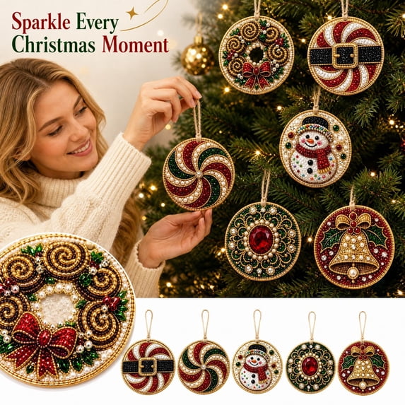 2026 New Christmas 6PC Diamond Painting Art Kit for Adults Beginners, 5D DIY Diamond Art Craft Set, Sparkling Gemstone Diamond Hanging Decoration for Home Wall Decor, Gift