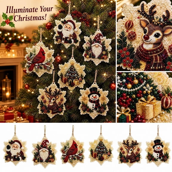 2026 New Christmas 6PC Vintage Diamond Painting Art Kit, Easy 5D Diamond Art Set for Adults and New Crafters, Relaxing Stress Relief Activity, Household Xmas Tree Decor And Tabletop Ornament