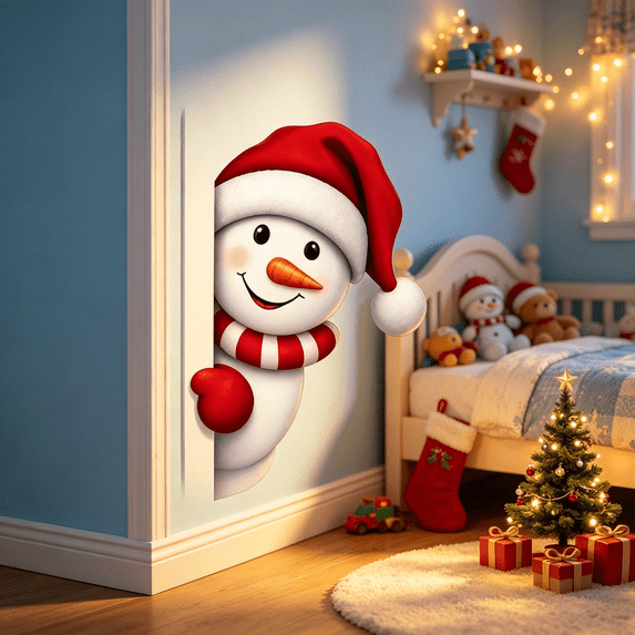 2026 New Christmas Break-In Wall Decals, 3D Funny Christmas Character Wall Sticker, Removable Creative Xmas Decoration for Front Door Wall Home Window(Snowman)
