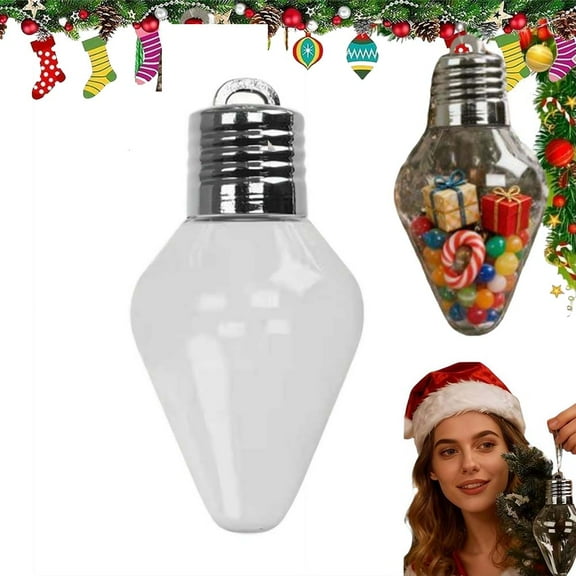2026 New Christmas Bulb Gift Jar, DIY Plastic Light Bulb Decorations, Fillable Xmas Light Bulbs Shape Clear Ornaments,Empty Candy Cards Jars for Christmas Decor (1pcs)